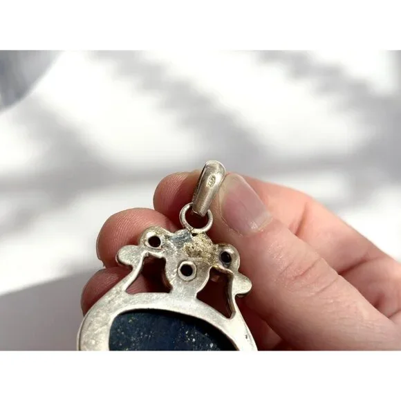 Lapis Lazuli Peridot Semi-Precious Sterling Silver Southwest 925 VintagePendant - Picture 7 of 10